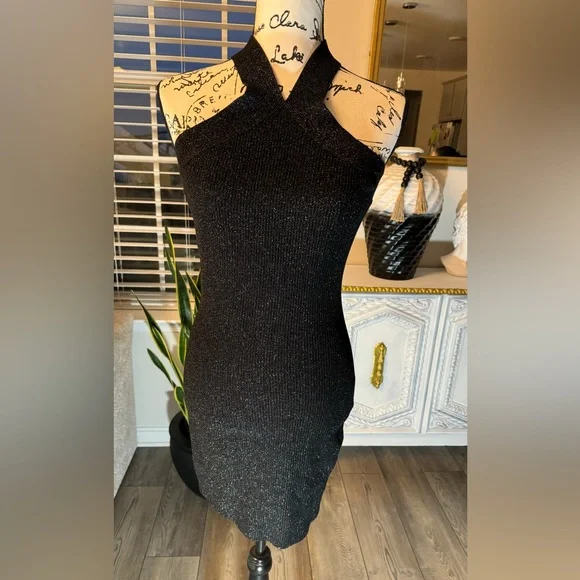 Sincerely Jules Dress Womens Small Black Metallic Knit Halter Bodycon - Picture 13 of 13